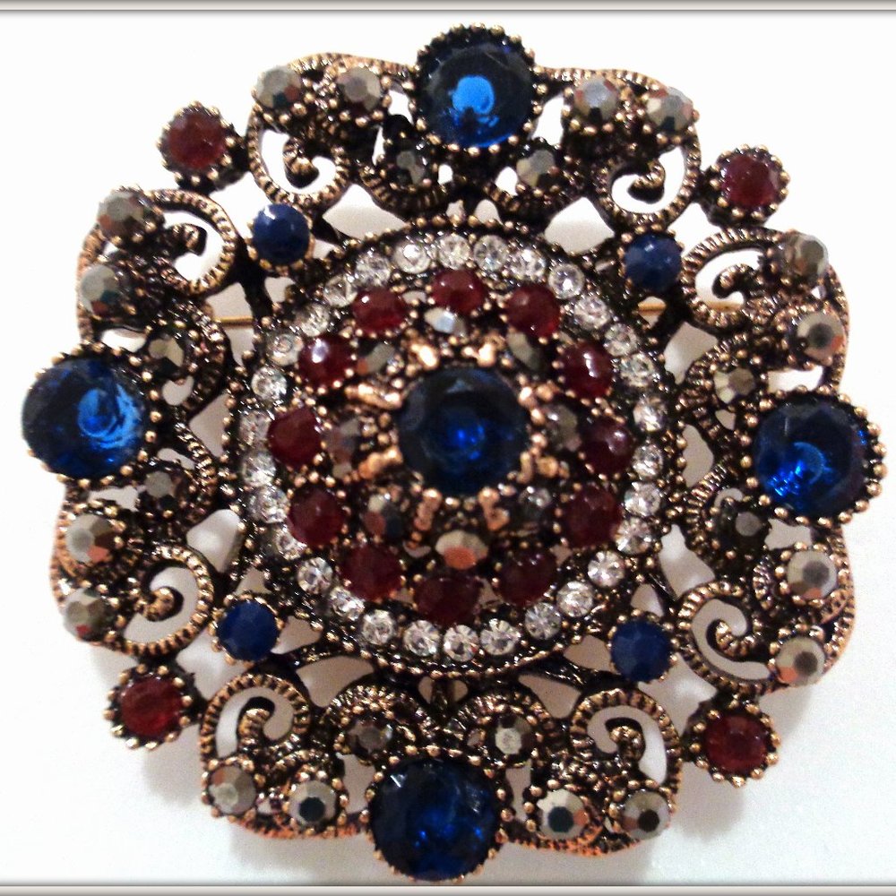 HANDCRAFTED HUGE MULTI GEMSTONE VINTAGE BROOCH
